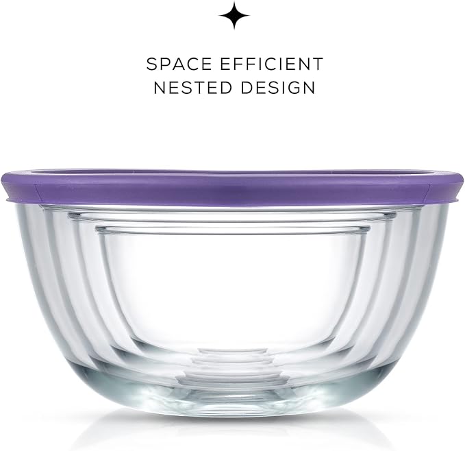 JoyJolt Very Peri 8pc Glass Mixing Bowls with Lids Set - Large Nesting Bowls, 2 Qt, Durable, Dishwasher & Microwave Safe