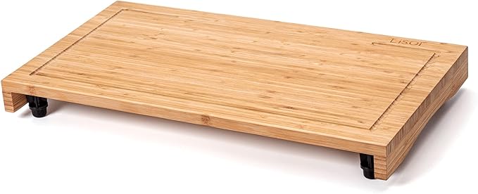 Bamboo Stovetop Cover&Countertop Cutting Board with Adjustable Legs, Dual-purpose Chopping Board for Electric Stove Burner, Workspace Block Cover for RV Camping Camper Gas