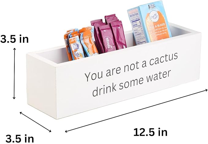 GoFika Water Flavor Packet Organizer | Drink Mix Holder | Hydration Station | 5 Slots Wood Caddy White