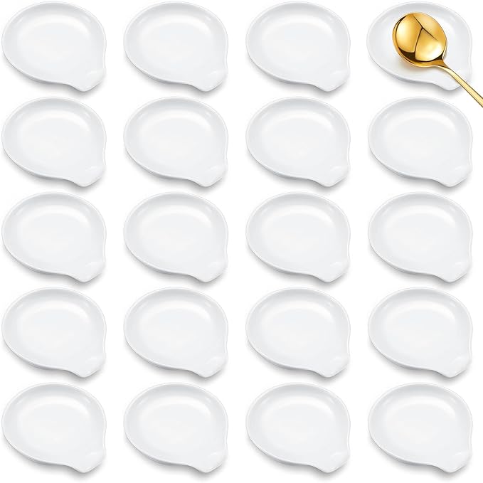 Irenare 20 Pcs Ceramic Spoon Rest for Stove Top, 3.74 Inch Porcelain Spoon Holder, Coffee Utensil Rest Heat Resistant Dishwasher Safe for Home Kitchen Accessories Gift(White)