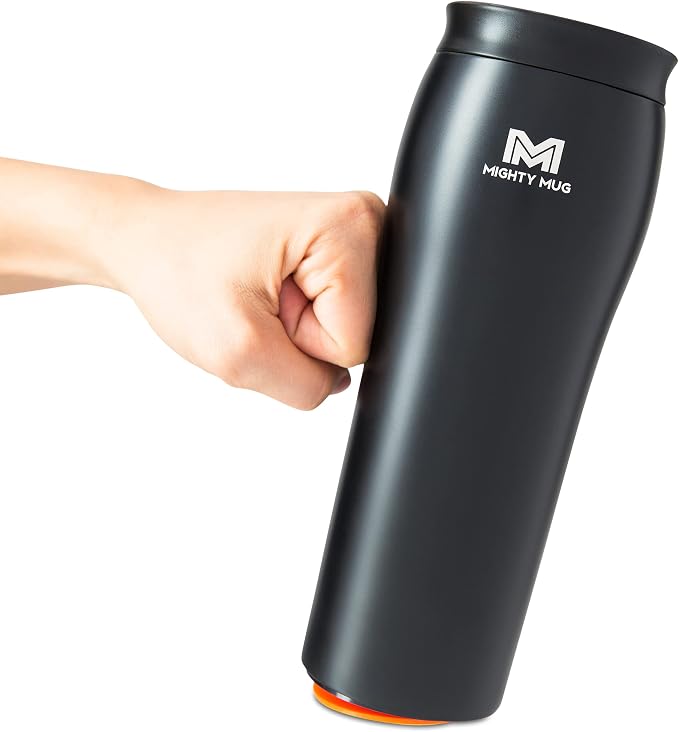 Mighty Mug | The Untippable Mug | Grips When Hit, Lifts for Sips | Insulated Stainless Steel Tumbler | Cupholder Friendly | Gifts for Women Men All | Leakproof | 6 Hours Hot / 24 Cold | 16oz | Black