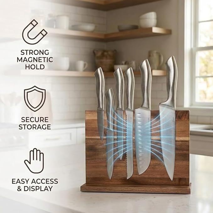 Magnetic Knife Holder for Wall – Strong Magnet Knife Rack & Kitchen Organizer | Stainless Steel Magnetic Knife Strip for Knives, Utensils & Tools | Space-Saving Wall Mount Knife Bar