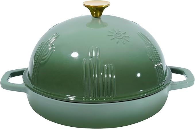 Flavehc Bread Oven Cast Iron Bread Dutch Oven with Cloche Lid for Bread Baking Green Enameled Cast Iron Bread Oven with Dome Lid for Sourdough, 9.8 Inches
