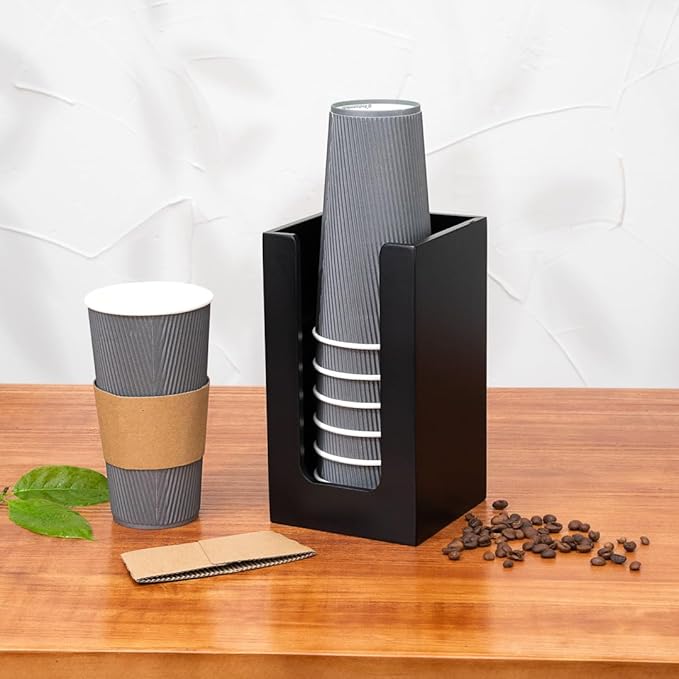 Restaurantware-4.5 x 8 Inch Coffee Cup Dispenser, 1 Countertop Cup Lid Organizer - Holds Cups/Lids/Napkins Up To 3.75 Inch in Diameter, Black Bamboo Cocktail Napkin Holder, For Bars or Offices