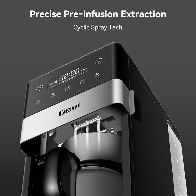 Gevi 10 Cup Drip Coffee Maker with Built‑in Grinder, Grind & Brew Machine, Large Touch Screen, Programmable Scheduled Brewing, 90‑Min Keep‑Warm Plate, Permanent Filter, 1.5L Tank