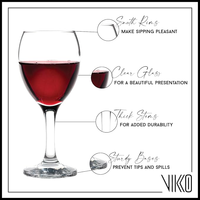 Vikko 11.5 Oz Wine Glasses Set of 12, Stemmed Wine Glasses for Red and White Wine, Thick and Durable Wine Glasses, Copas De Vino, Small Wine Glasses with Stem