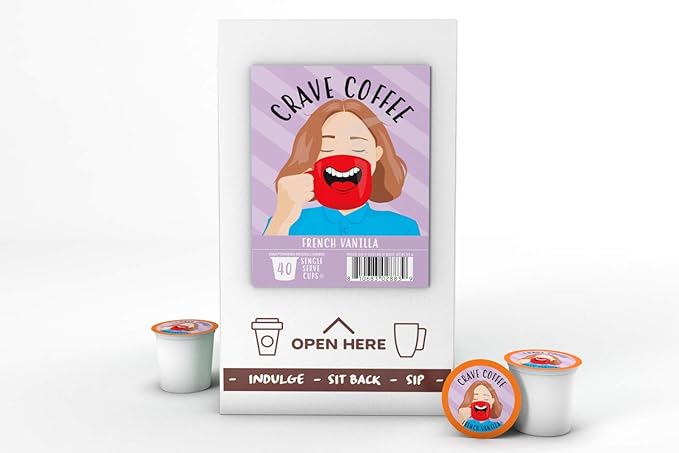 Crave Beverages Flavored Coffee Pods Compatible with 2 K-Cup Brewers, Single Serve French Vanilla, 40 Count