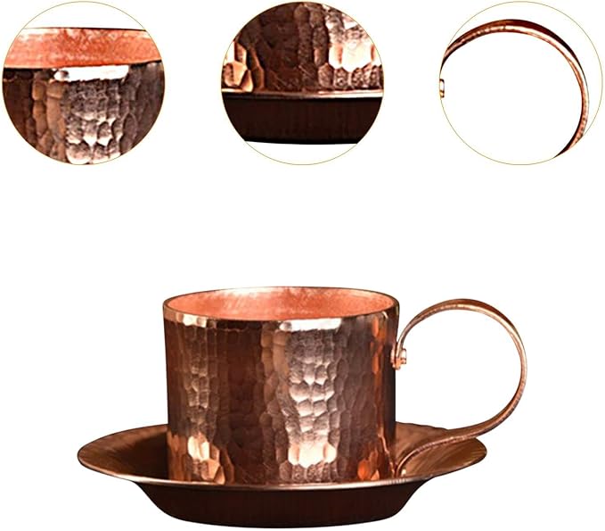 Pure Copper Coffee Mug,Small Tea Cup,Traditional Drinking Gifts,Drink Mug Copper Cup for Home Restaurant Cafe Bar, with saucer