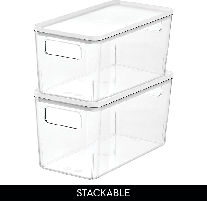 iDesign Plastic Pantry Bin with Lid and Handles - Set of 3 - Clear/Marshmallow White