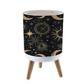 Trash Can with Lid Magic seamless pattern sun constellations moons stars Gold decorative Press Top Round Small Garbage Bin with Wooden Legs Waste Basket for Kitchen Bedroom Nursery 7L/1.8 Gallon