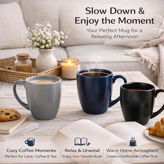 GBhome 12oz Coffee Mugs Set of 6,Ceramic Coffee Mugs for Man, Woman, Dad, Mom, Modern Coffee Mugs Set with handle for Tea/Latte/Cappuccino/Milk/Cocoa. Dishwasher&Microwave Safe,Multi-Color