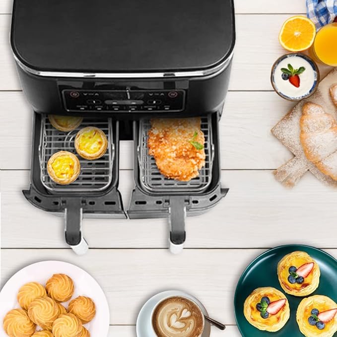 2pcs 8Qt Air Fryer Rack Set with 100pcs Parchment Paper Compatible with Ninja Foodi Air Fryer DZ201, DZ401, 304 Stainless Steel Toast Dehydrator Racks Paper Liners for Double Basket