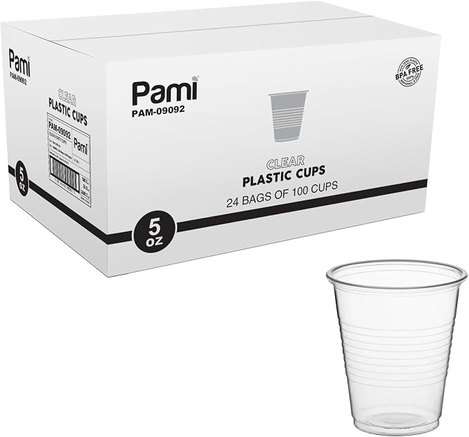 PAMI Disposable Plastic Cups, Bpa- Drinking Glasses for Parties, Cold Drinks, Smoothies, Jello, Cocktails (5 Oz - Case of 2400)