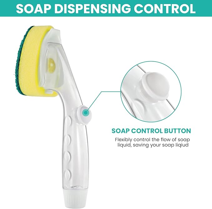 HELIME Heavy Duty Dishwand Sponge Refills, 2in1 Dish Wand Replacement Heads with Silicone Scraper, Non Scratch Dishwashing Brushs Scrubbers Soap Dispenser, Dishwand Refills Handle