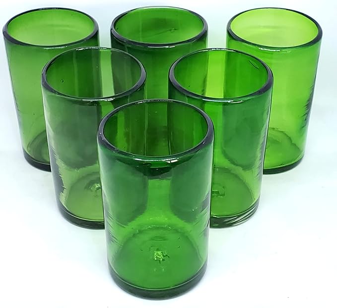Solid Emerald Green 14 oz Drinking Glasses (set of 6), Recycled Glass, Lead-free, Toxin-Free (14oz Drinking)