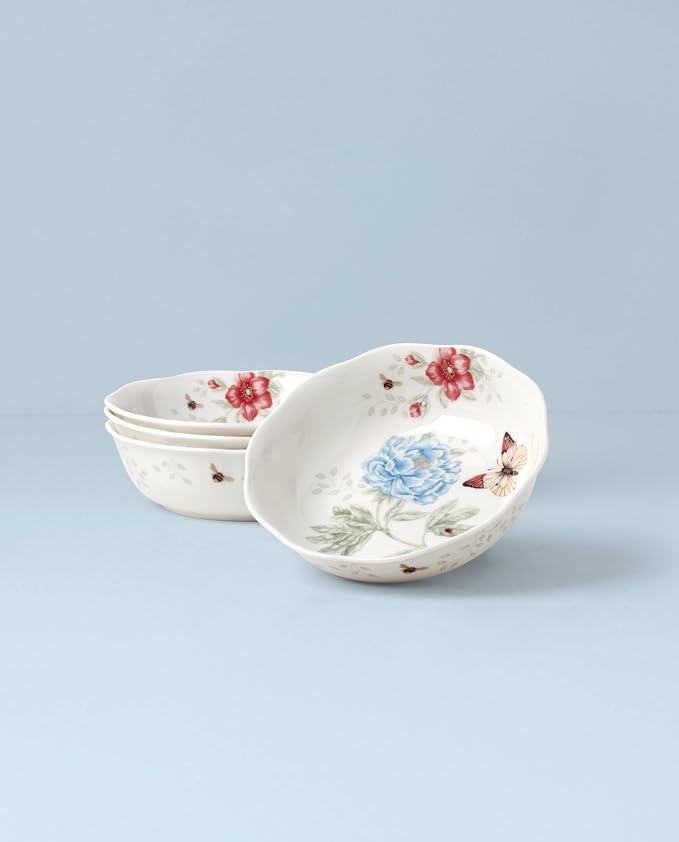 Lenox Butterfly Meadow Soup Bowls Set of 4, Service For 4, Dishwasher Safe, 32-Fl Oz Capacity, 7.75-Inch Diameter, 4-Piece Soup Bowl Set