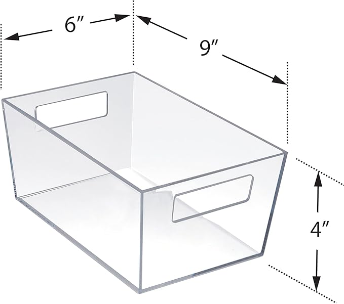 Azar Displays 556233 Small Clear Plastic Organizer Storage Tote Bin with Handle, Pantry Storage, Kitchen and Fridge Organizer, Cabinet and Drawer Container 9"W x 6"D x 4"H, 4-Pack