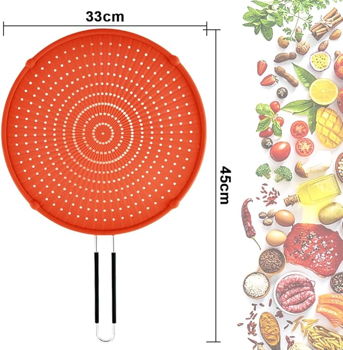 Splatter Screen for Frying Pan, Grease Splatter Guard, Heat-Resistant Splatter Guards for Frying, Silicone Splatter Guard for Everyday Cooking, Dishwasher Safe, Red （16in×12in×0.5in）