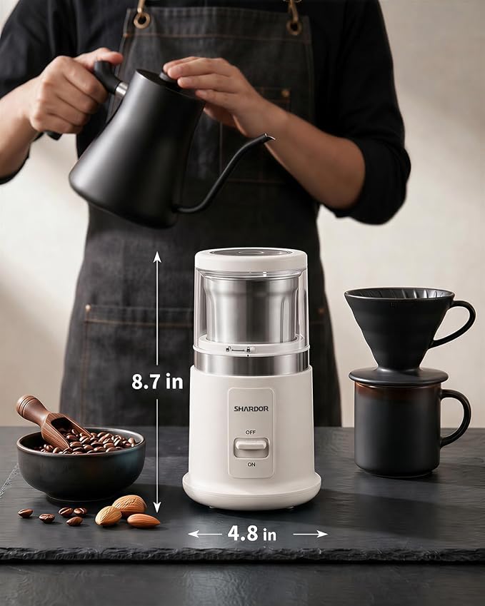 SHARDOR Quiet Coffee Grinder Electric, 70g Removable Bowl Spice Grinder for Coffee Beans, Seeds and Grains, Super Silent Grinding Mill with 60dB Low Noise, 2.5oz Capacity, White