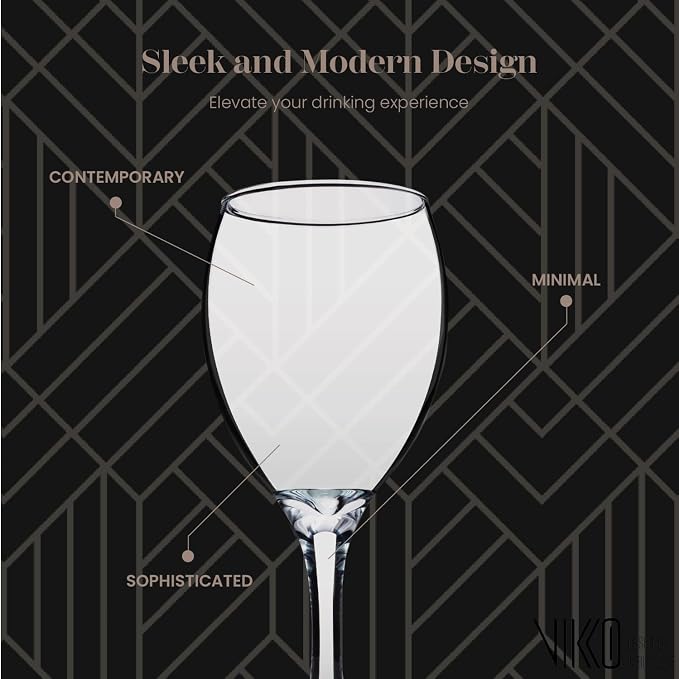Vikko Wine Glasses, 15 Ounce Wine Glass, Set of 6 Stemmed Glasses for Red and White Wine, Copas De Vino, Thick and Durable Wine Glasses, Dishwasher Safe, Wedding, Holiday, Housewarming Gift