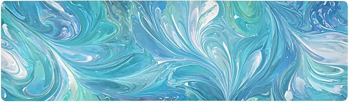 2 in 1 Table Runner Trivet for Hot Pots and Pans Heat Resistant Non Slip Waterproof 39 x 12 Inch Decorative Table Protector for Kitchen Countertop Turquoise Blue Swirl Marble