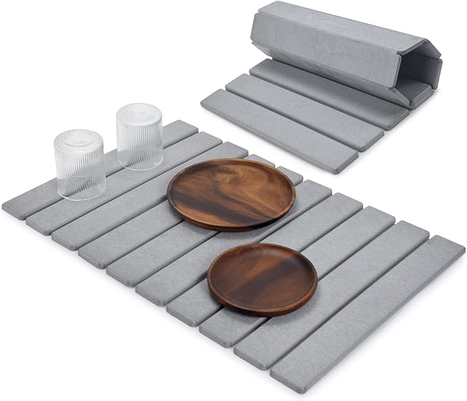 Stone Dish Drying Mats for Kitchen Counter, 24"(L)×16"(W), Drying Collapsible Dish Drying Mat, Eco-Friendly Absorbent Diatomaceous Earth Mats for Dishes Bottles Cups, Match Any Countertop