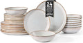 Herogo 24Pcs Plates and Bowls Dinner Set, Stoneware Dinnerware Dishes Sets for 8, Ceramic Dishware Tableware Includes Dinner Salad Plates, Soup Bowls, Microwave & Dishwasher Safe, Pearl White