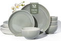 Pokini Stoneware Dinnerware Sets, Ceramic Plates and Bowls Set, Microwave & Dishwasher Safe Kitchen Dish Set, Modern Dinner Salad Plates | Cereal Bowls for 4, Dishware Sets Gray Green