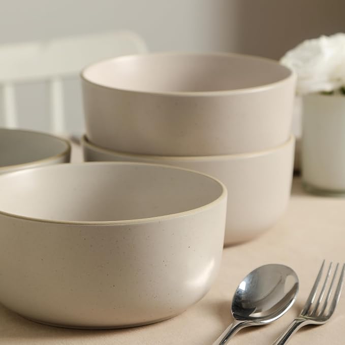 Earth & Clay Amber 12-Piece Dinnerware Set Stoneware, Dishwasher and Microwave Safe Plates and Bowls Set, Dish Set for 4, White Speckled