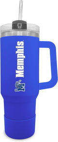 Campus Colors College & University 40 oz Travel Tumbler With Handle - Dual Option Lid With Straw - Vacuum Insulated Stainless Steel (Memphis Tigers - Royal)