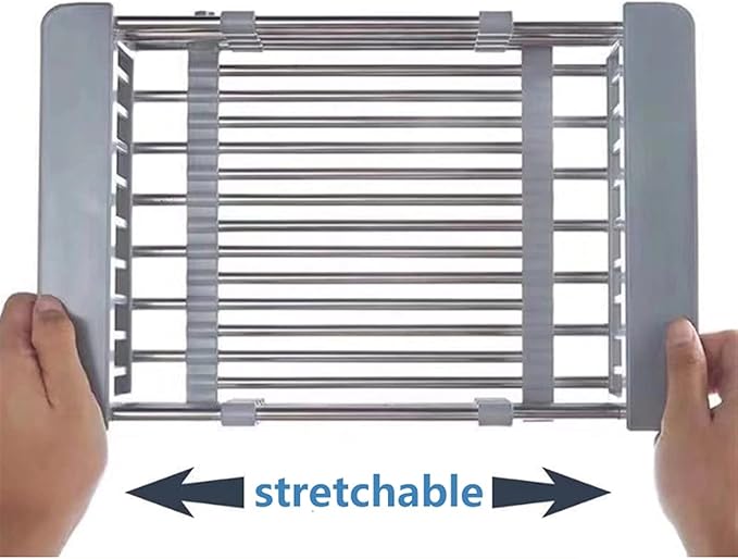 Draining rack Drain Basket Expandable Dish Drying Rack Over Sink Stainless Steel Dish Basket Drainer With Adjustable Arms Functional Kitchen Sink Strainer Basket