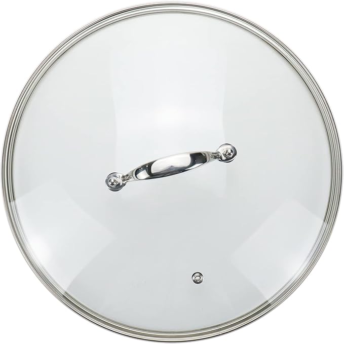 12 Inch Clear Glass Pot Lid for Frying Pan Replacement Cover Can Withstand 356°F (180℃) with Stainless Steel Arch Bridge Handle,Bright Silver