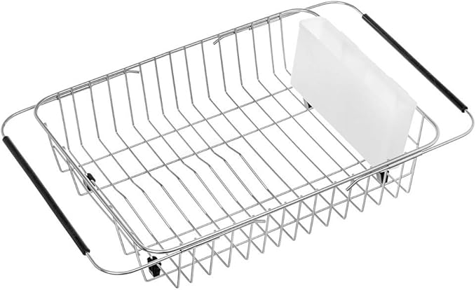 SANNO Dish Drying Rack, Expandable Dish Drainer Over Sink Kitchen Sink Grate Sink Protector for Kitchen Organization Stainless Steel