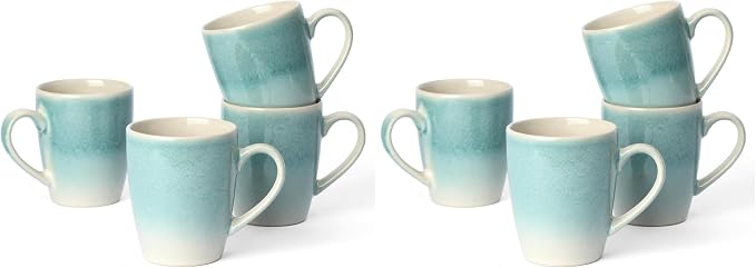famiware Coffee Mugs Set, 13 oz Mug Set of 4, Stoneware Cups for Latte, Hot Tea, Mocha, Cocoa, Cappuccino, Microwave and Dishwasher Safe, Glacier Series, Aqua (Pack of 2)