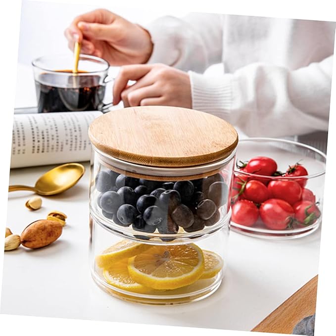 4pcs Multi-functional Glass Storage Jars with Bamboo Lids Stackable Canisters for Food Storage Salad Bowls and Meal Prep Heat Resistant and Versatile