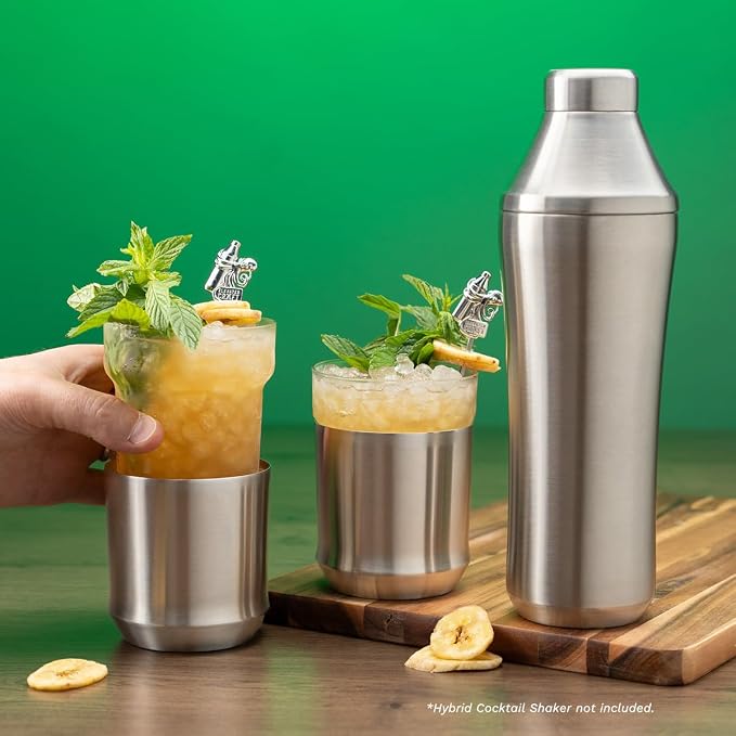 Elevated Craft Hybrid Rocks Glass Premium Vacuum Insulated Steel Base with Removable Insert - 12oz Cocktail Glass, Double Old Fashioned Lowball for Margaritas, Bourbon, Whiskey - Steel