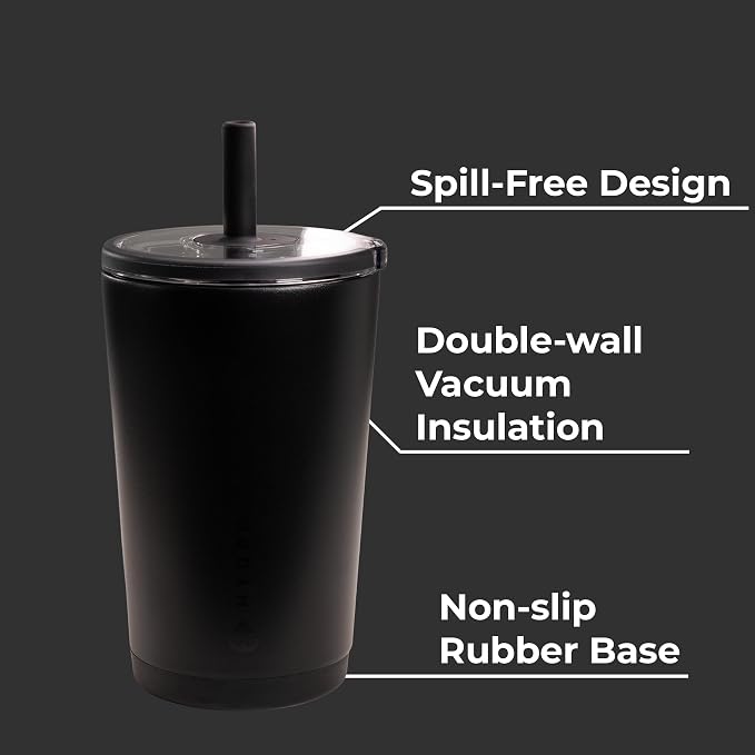 HydroJug Everyday Tumbler 14 oz, Ceramic-Lined Straw Cup, Black