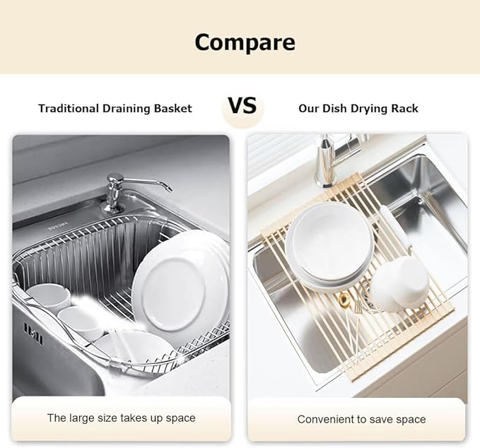 Roll Up Dish Drying Rack，Kitchen Silicone Wrapped Rolling Dish Drainer，Multipurpose Foldable Over The Sink Drying Mat, Heat-Resistant Anti-Slip Drainage Mat(Green,43x33cm/16.9x13.0in)