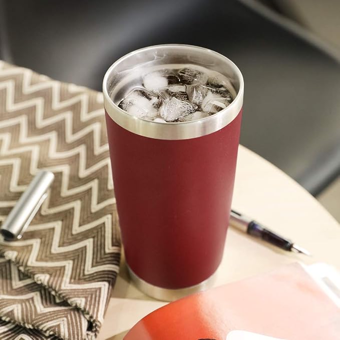DOMICARE 20oz Stainless Steel Tumbler Bulk with Lid, Double Wall Vacuum Insulated Travel Mug, Powder Coated Coffee Cup, Powder Red, 12 Pack