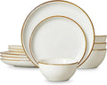 ONEMORE Plates and Bowls Set, Dinnerware Sets for 4, Porcelain Kitchen Dishes Set 12pcs, Scratch Resistant, Modern Aesthetic Dishware Sets- Microwave & Dishwasher Oven Safe,Farmhouse Style Cream White