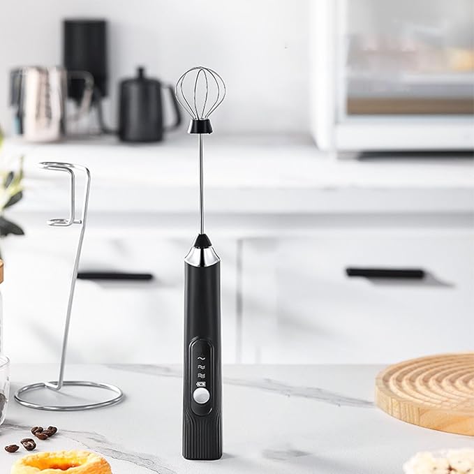 Milk Frother Wand Rechargeable Handheld Foam Maker Drink Mixer Electric Whisk Beater with Stand for Coffee Hot Chocolate Matcha
