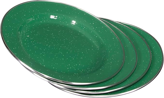 Stansport Deluxe 24-Piece Enamel Tableware Set - Enamel Plates and Bowls Lightweight and Durable Camp Dish Set for Camping and Backpacking Plates and Bowls for 4 People
