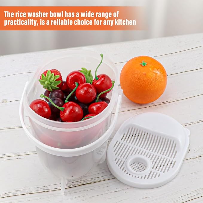 2PCS Rice Washer Plastic Washing Bowl Filter Strainer Basket for Vegetable Fruit Pasta Strainer Kitchen Colander, 400ml