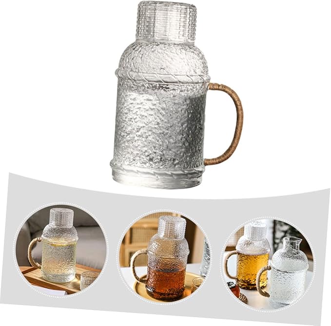 Luxshiny 1set Thickened Glass Water Pitcher Lid High-temperature Resistant Water Kettle for Home Office Elegant Design for Beverages and Tea Storage
