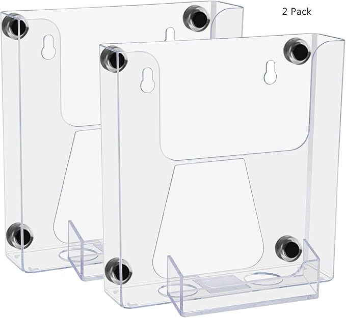 12 Pack Magnetic Brochure Holder for 6 Inch Booklets and 3.5" x 2" Cards Clear Plastic Metal Surface Mount Organizer for Medical Offices and Theme Parks by Marketing Holders