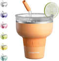 16 oz Cocktail Tumbler with Lid and Straw - Stainless Steel Insulated Margarita Tumbler - 320° Sippable Stemless Wine Cup for Party | Orange