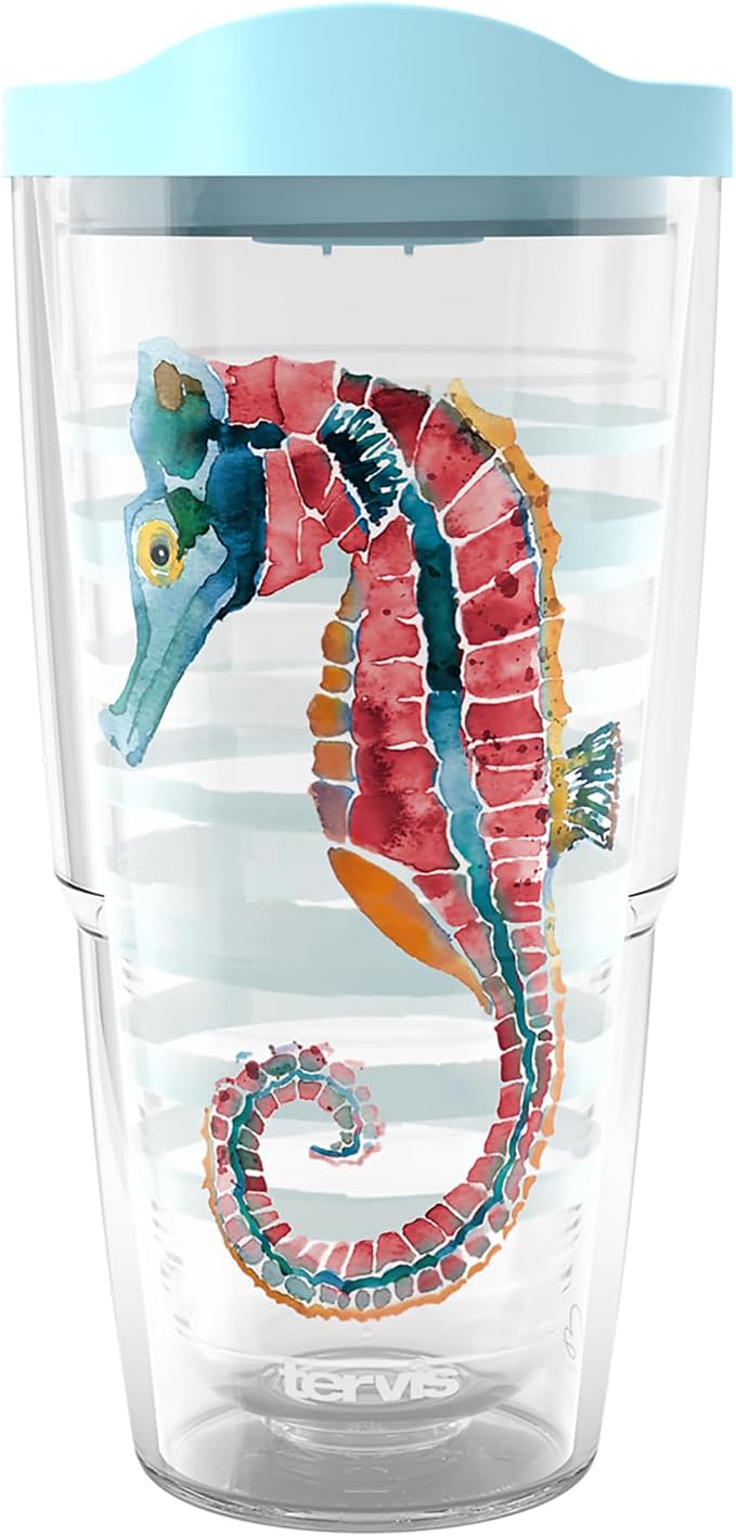 Tervis Sara Berrenson - Atlantica Collection Made in USA Double Walled Insulated Tumbler Travel Cup Keeps Drinks Cold & Hot, 24oz, Seahorse