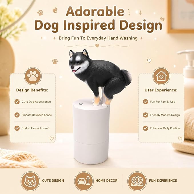 Playful Dog Foam Soap Dispenser, Automatic Soap Dispenser Touchless, Funny Puppy Poop Induction Hand Washer, Automatic Soap Dispenser for Kitchen Bathroom (Black)
