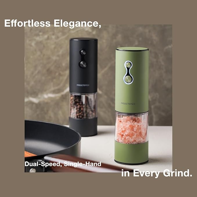 Electric Salt and Pepper Grinder Set USB-C Rechargeable, Dual-Speed Automatic Salt and Pepper Mills with 9 Adjustable Coarseness, Ceramic Burr, LED Light, Refillable, (Carbon Black)