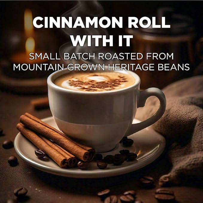 Maud's Cinnamon Roll Flavored Coffee Pods, 18 ct, Medium Roast Flavored Coffee in Single Serve Pods – 100% Arabica Beans, Compatible with Keurig K Cups Maker